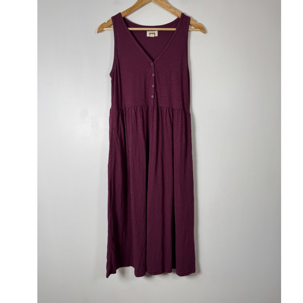 Boho Pact Womens Small Midi Dress Plum Purple Organic Cotton Henley Pocket Slub
